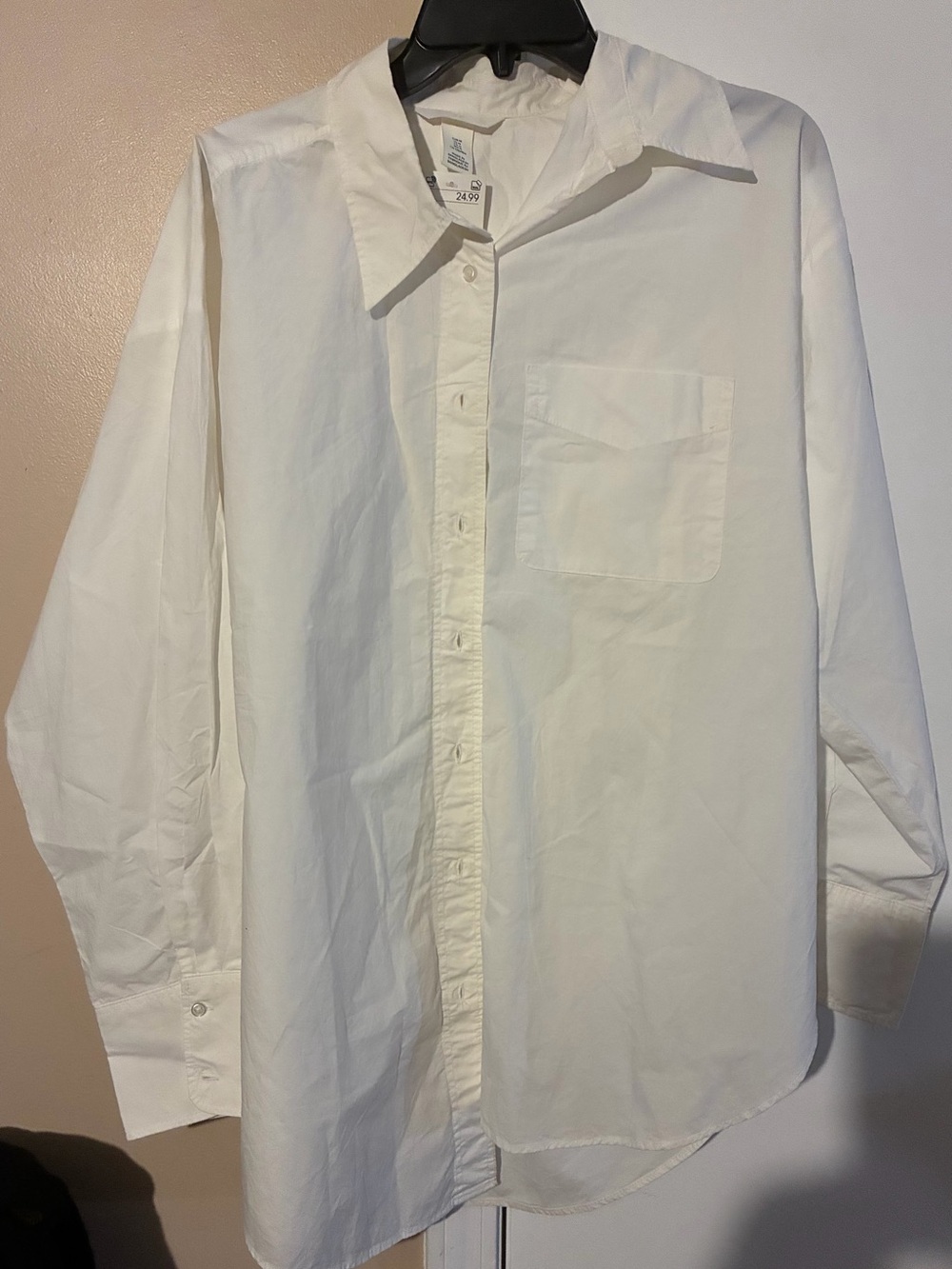 H&M White Long-Sleeve Button-Up Dress Shirt